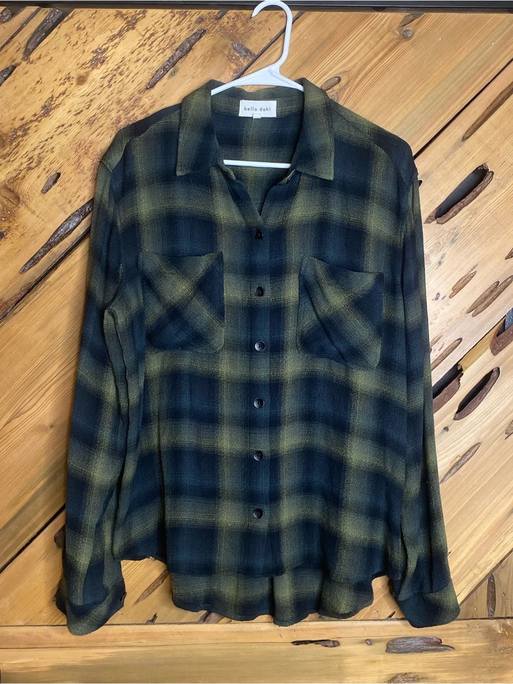 Bella Dahl Olive and Black Plaid Shirt